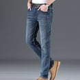 thumbnail image 1 of Hvyesh Men's Jean Pants Big and Tall Basic Jeans Cozy Streetwear Work Outdoor Full Length Pants Straight Fit Washed Denim Jeans, 1 of 5
