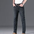 thumbnail image 1 of Hvyesh Men's Jean Pants Big and Tall Basic Jeans Cozy Streetwear Work Outdoor Full Length Pants Straight Fit Washed Denim Jeans, 1 of 9