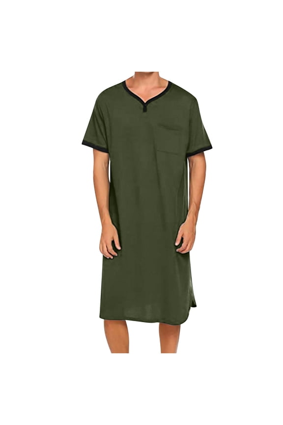 Men's Kaftan Thobe Long Sleeve Muslim Robe Button Up Side Split Kaftan Thobe with Pockets