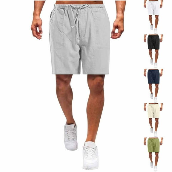Hvyesh Men's Linen Shorts 9" Elastic Waist Drawstring Casual Shorts Lightweight Summer Beach Shorts Big and Tall Shorts for Men