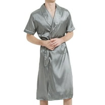 Hvyesh Men's Luxurious Bathrobes Summer Short Sleeve Satin Kimono Robe Big and Tall Spa Bath Robe Housecoat Soft Sleepwear Pajamas