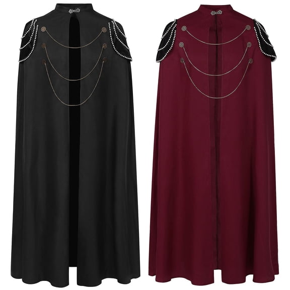 Hvyesh Men's Medieval Cloak Stand Collar Renaissance Cape for Adult Steampunk Capelet Steampunk Gothic Cloaks