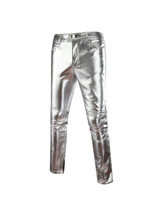 HAORUN Men Metallic Shiny Wet Look Pants Faux Leather Slim Fit Trousers  Stage Party Clubwear Leggings 