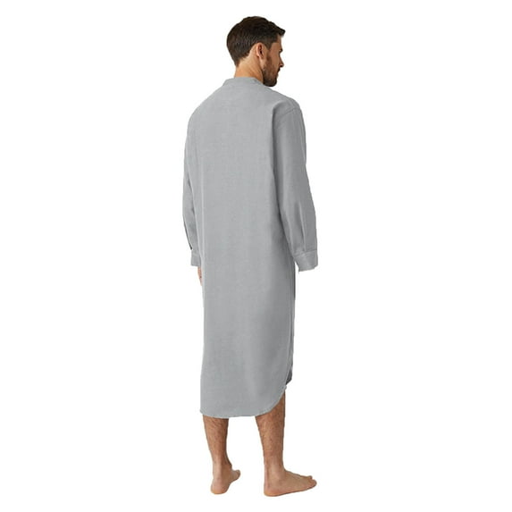 Hvyesh Men's Nightshirt Nightwear Comfy Big&Tall Long Sleeve Button Henley Sleep Shirt Comfy Loose Sleepwear Nightgown Lightweight Solid Nightwear