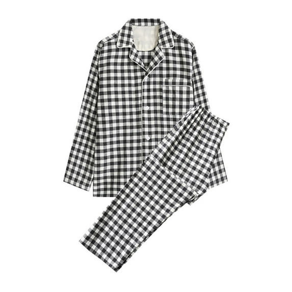 Hvyesh Men's Plaid Pajama Set Pajamas for Men 2 Piece PJs Set Cotton Long Sleeve T-Shirt Loose Pant Loungwear Suit 2025 Spring Nightwear Set