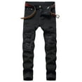 thumbnail image 1 of Hvyesh Men's Ripped Distressed Destroyed Straight Fit Washed Denim Jeans Pants, 1 of 8
