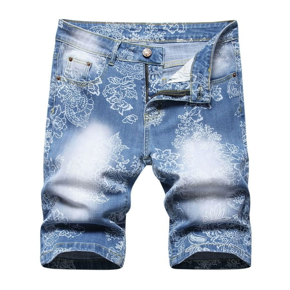 Hvyesh Men's Ripped Trunks Stretchy Distressed Denim Shorts Big and Tall Straight Leg Classic Jean Trunks Slim Fit Stretchy Zipper Denim Shorts with Pockets