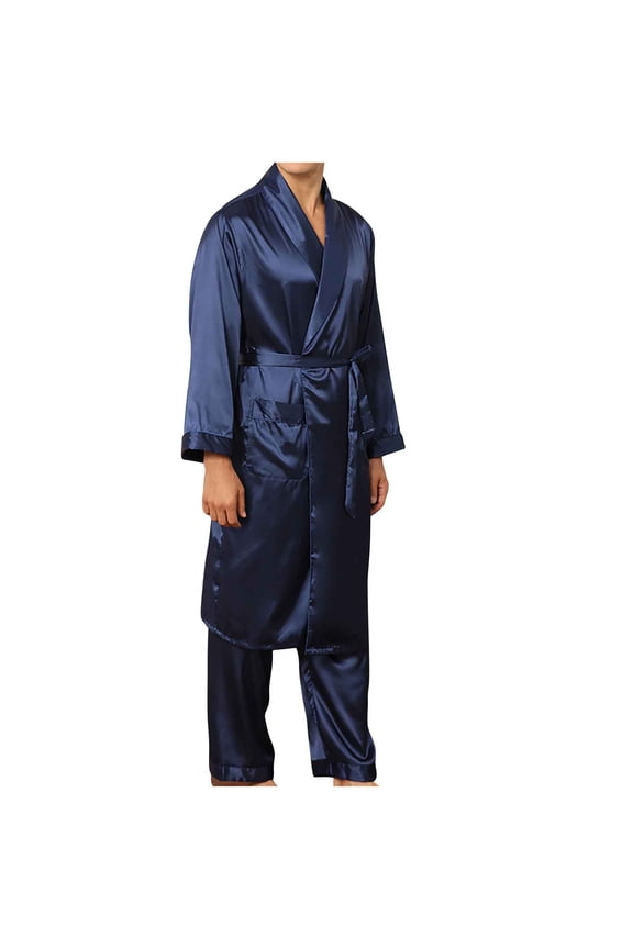 Men's Satin Robe with Pants Lightweight Silk Bath Robe Set Luxurious Kimono Nightgown Pajamas Bathrobes