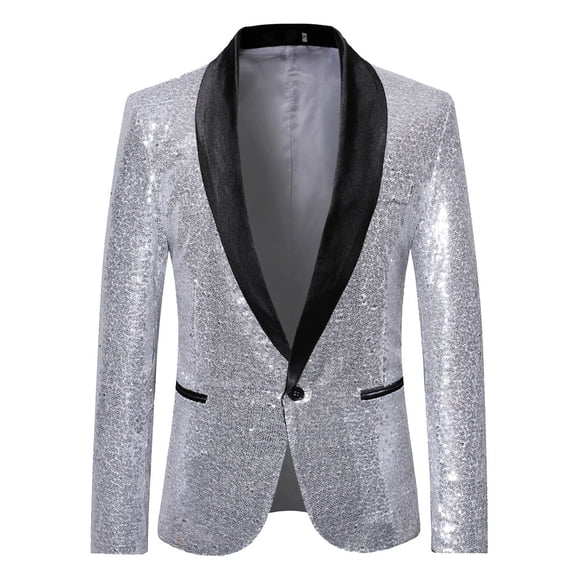 Hvyesh Men's Sequin Blazer Jacket Trendy Lapel Collar Long Sleeves Prom Suit Dressy Button Down Party Formal Suit Blazer Cardigan Jacket