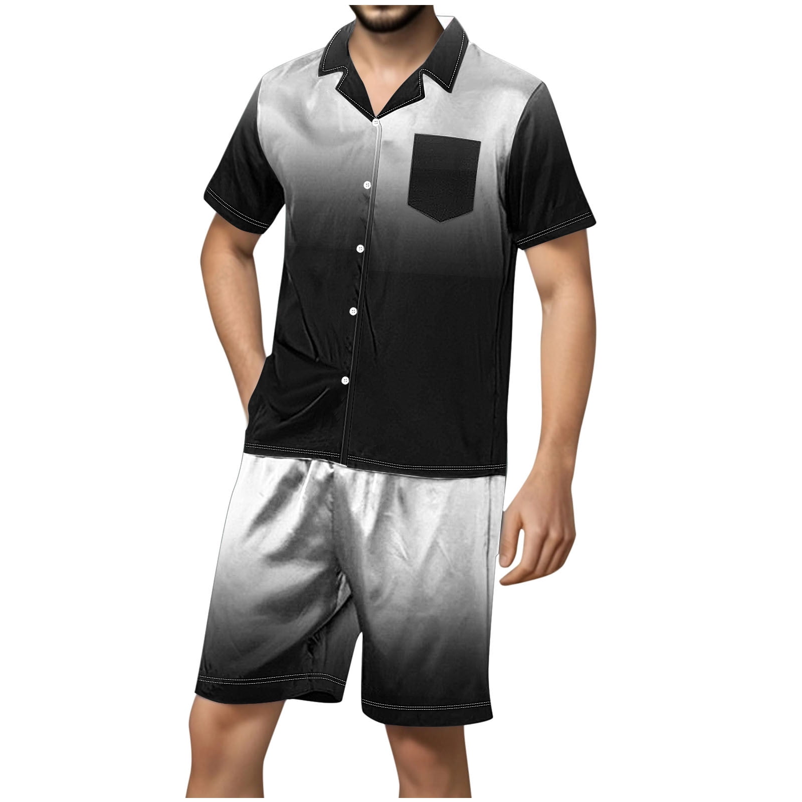 Men's 2-Piece Pajama Set – Lightweight T-Shirt & Shorts Matching Sleepwear, Comfy Nightwear