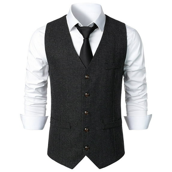 Hvyesh Men's Suit Vest Classic 5 Buttons Dress Waistcoat Casual Business Suit Vest Lightweight Solid Formal Dress Waistcoat for Dinner,Prom,Wedding Dark Gray,M