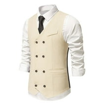 Hvyesh Men's Suit Vest Classic Double Breasted Business Suit Vests for Men Slim Fit Solid Wedding Dress Waistcoat V-Neck Formal Dress Waistcoat