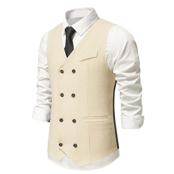 Hvyesh Men's Suit Vest Classic Double Breasted Business Suit Vests for Men Slim Fit Solid Wedding Dress Waistcoat V-Neck Formal Dress Waistcoat