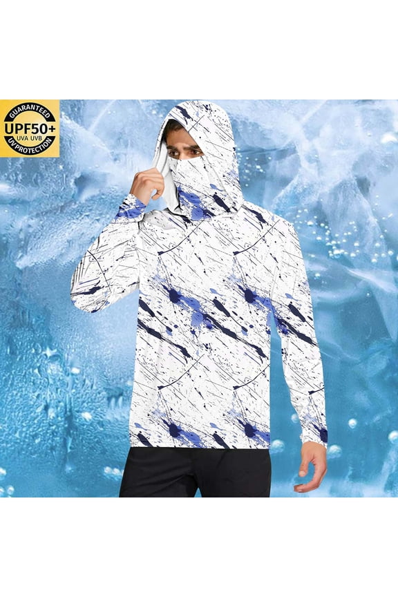 Men's Sun Protection Hoodie Quick Dry Long Sleeve Shirt Trendy Print UV Fishing Outdoor Hiking T-Shirt Swimming Running Tshirt