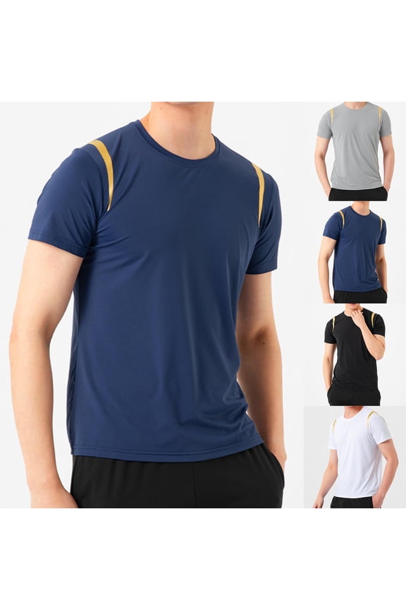 Men's T Shirts Summer Short Sleeve Tee Shirts Big and Tall Quick Dry Patchwork Shirt Athletic Running Gym Workout Tee Shirt