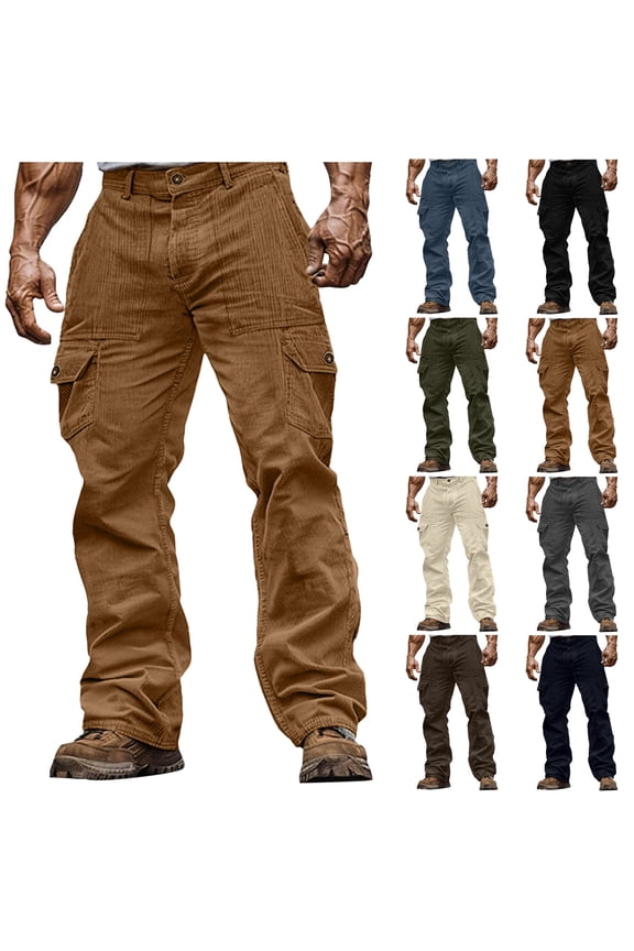 Men's Tactical Pants Casual Corduroy Ripstop Cargo Pants Lightweight Work Hiking Pants Stretch Athletic Cargo Pants