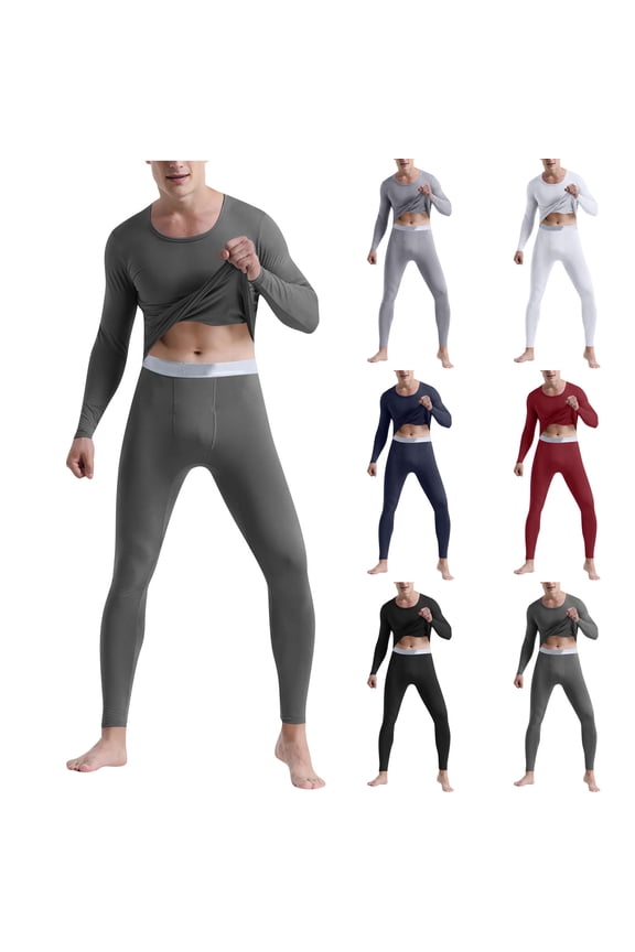 Men's Thermal Underwear Set,Men Warm Long Sleeve Shirt Skinny Leggings Base Layer 2 Piece Cold Weather Top Bottom