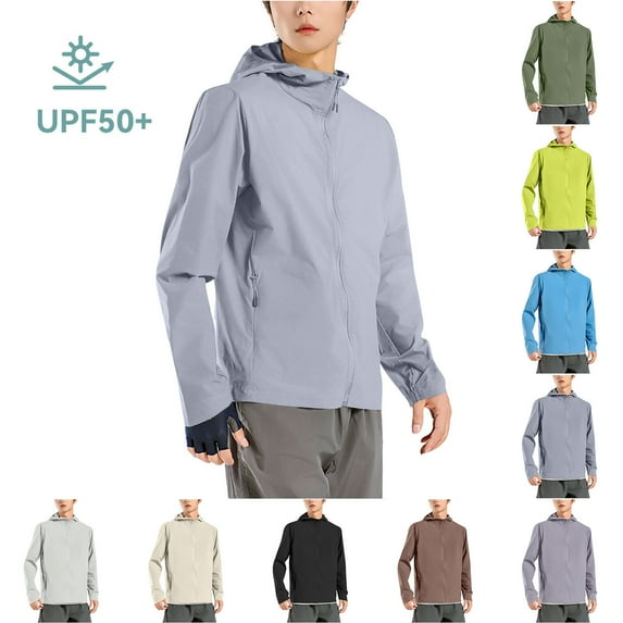 Hvyesh Men's UPF 50+ Sun Protection Hoodie Jacket Full Zip Long Sleeve Fishing Shirts Loose Fit Hiking Outdoor Coats