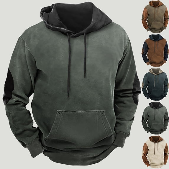 Hvyesh Men's Western Sweatshirts Trendy Patchwork Hoodies Casual Pullover Tops with Drawstring