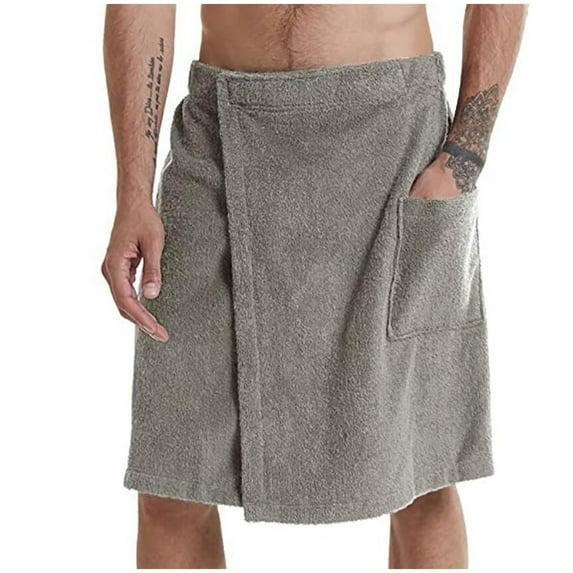 Hvyesh Mens Adjustable Bath Towel Wrap - Wearable Towel Skirt with Pocket for Gym Shower Spa Beach Cover Ups