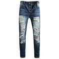thumbnail image 1 of Hvyesh Mens Big and Tall Stretch Jeans Plus Size Ripped Skinny Jeans for Men Trendy Straight Leg Comfort Flex Waist Cargo Denim Pants, 1 of 9