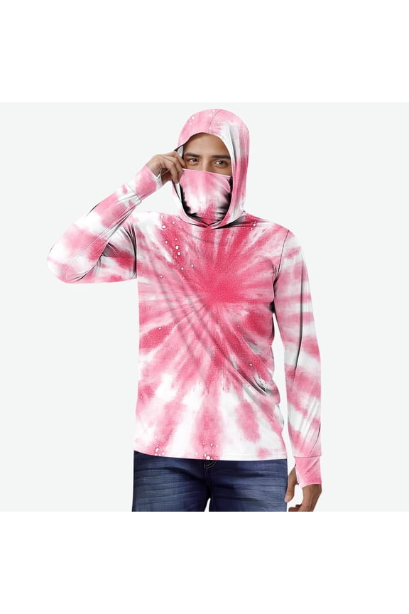 Mens Big and Tall Sun Shirts UPF 50+ Rash Guard Tie Dye Long Sleeve Tshirt Sun UV Protection Beach Shirts Quick Dry Fishing T-Shirt
