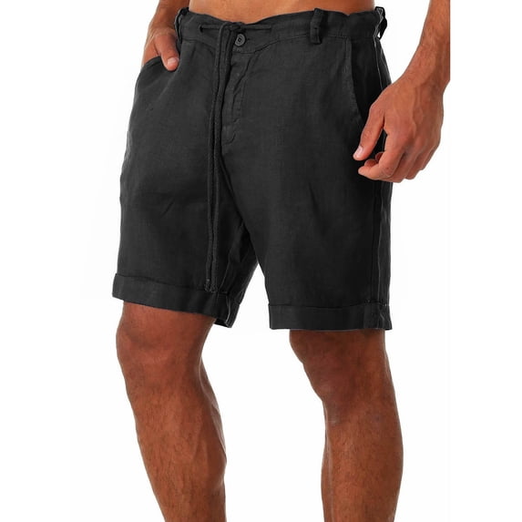 Hvyesh Mens Big and Tall Workout Shorts Cotton Linen Beach Shorts Casual Elastic Waist Drawstring Summer Running Hiking Shorts