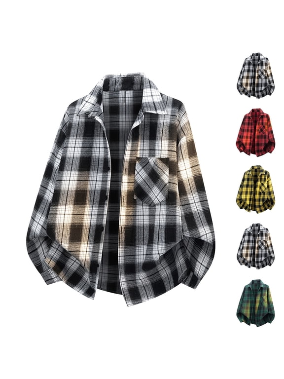 Mens Button Down Shirt Big and Tall Long Sleeve Buffalo Plaid Shirts Casual Lightweight Jacket