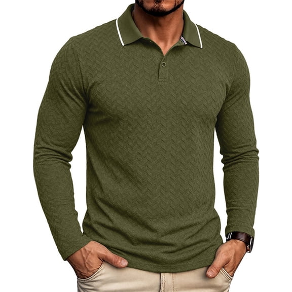 Hvyesh Mens Casual Textured Knit Shirt Long Sleeve Golf Shirts Slim Fit Jacquard Work Tshirt Fall Winter Outfits