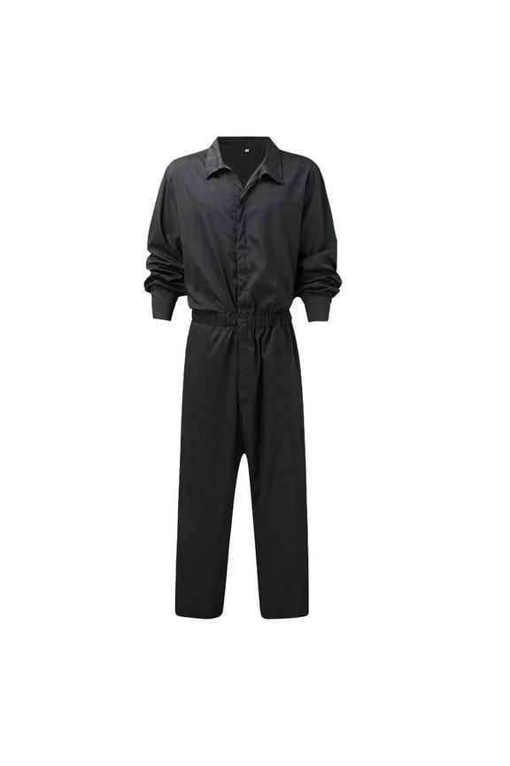 Mens Coveralls Baggy Mechanic Overall Baggy Buttons-Front Jumpsuit Solid Work Long Pants Trousers Rompers 2025 Fall Loose One Piece Jumpers