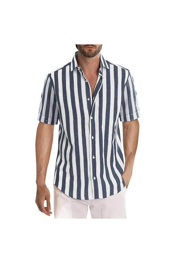 Mens Cuban Guayabera Shirt Casual Button Down Shirts Short Sleeve Summer Beach Shirts Classic Stripes Vintage Wedding Shirt Tops