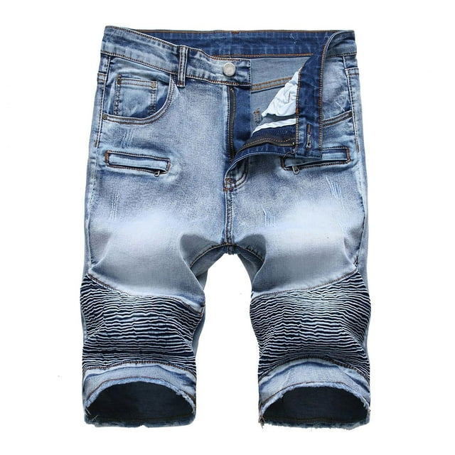 Hvyesh Mens Denim Shorts Big and Tall, Men's Ripped Denim Trunks Stretchy Washed Jeans Trunks Cut-Off Classic Fit Biker Jeans Trunks