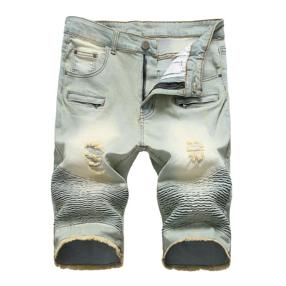 Hvyesh Mens Denim Shorts Big and Tall, Men's Ripped Denim Trunks Stretchy Washed Jeans Trunks Cut-Off Classic Fit Biker Jeans Trunks