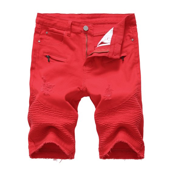 Hvyesh Mens Denim Shorts Big and Tall, Men's Ripped Denim Trunks Stretchy Washed Jeans Trunks Cut-Off Classic Fit Biker Jeans Trunks