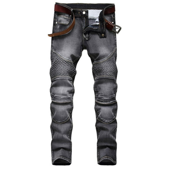 Hvyesh Mens Distressed Biker Slim Jeans Stretched Ripped Denim Pants Skinny Destroyed Fashion Stretch Jeans