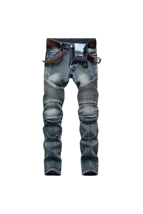 Mens Distressed Biker Slim Jeans Stretched Ripped Denim Pants Skinny Destroyed Fashion Stretch Jeans Teen,Yellow,S