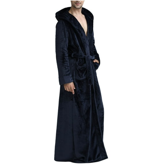 Hvyesh Mens Fuzzy Plush Long Hooded Bathrobe Full Length Terry Cloth Robes Couple Soft Home Pajamas Comfy Sleepwear Pajamas