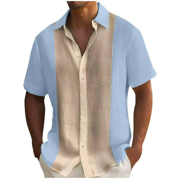 Hvyesh Mens Hawaiian Shirts Fashion Color Block Graphic Tees Casual Button Down Shirts for Men Loose Short Sleeve Beach Shirt Tops