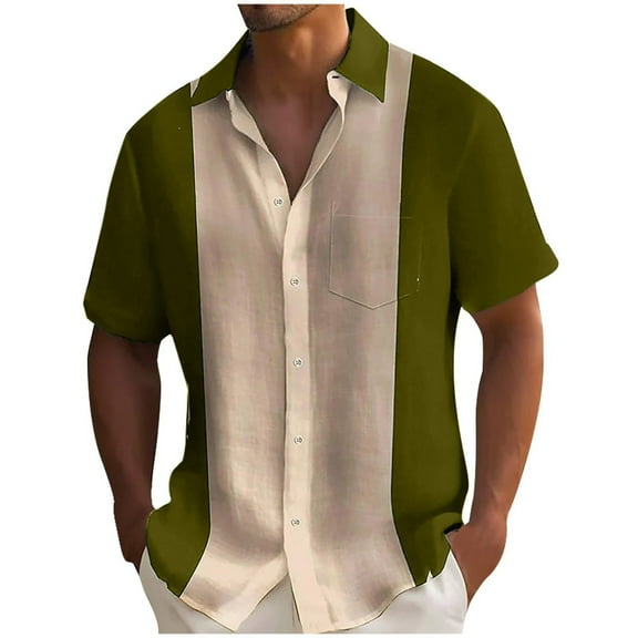 Hvyesh Mens Hawaiian Shirts Fashion Color Block Graphic Tees Casual Button Down Shirts for Men Loose Short Sleeve Beach Shirt Tops