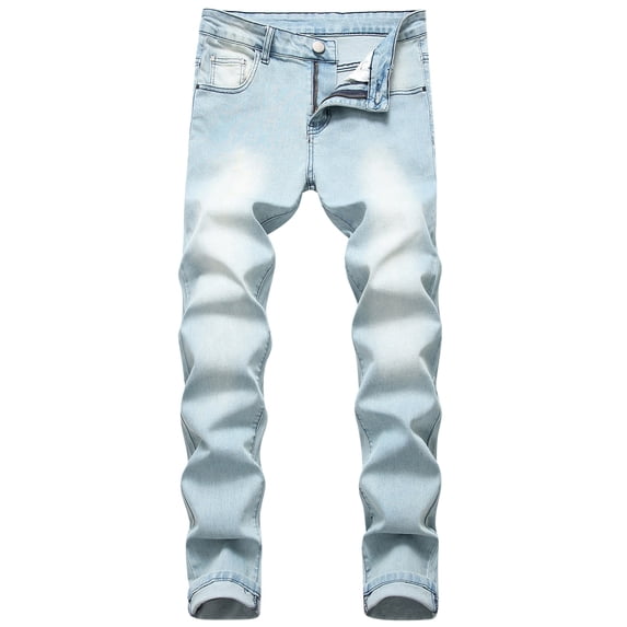 Hvyesh Mens Jean Pants Big and Tall Distressed Jeans Cozy Streetwear Full Length Pants Slim Fit Straight Fit Washed Denim Jeans