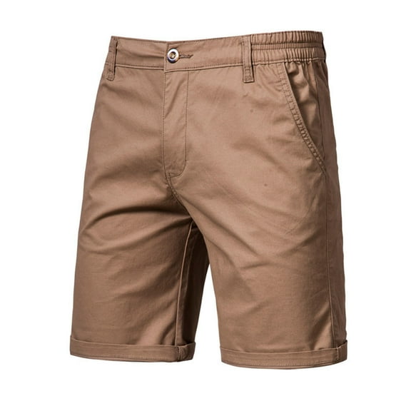 Hvyesh Mens Khaki Shorts Slim Fit Straight Chino Short Pants Elastic Waisted Work Shorts with Button Zipper Summer Solid Loose Short