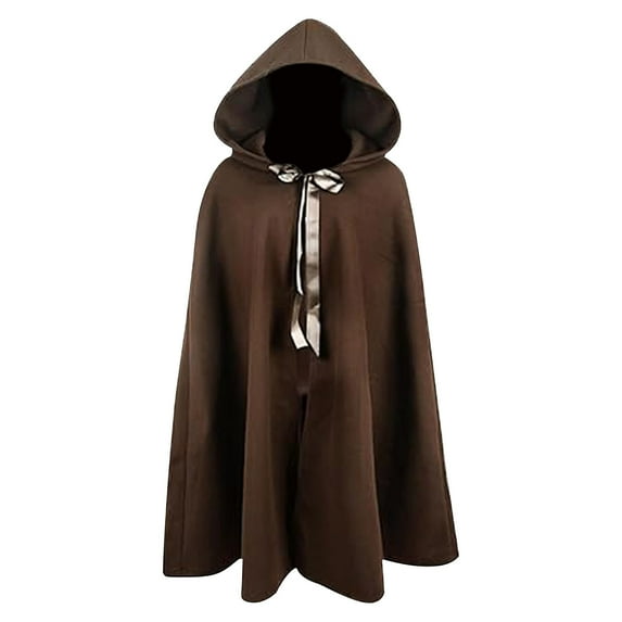 Hvyesh Mens Medieval Cloak Renaissance Hooded Cape Vintage Hood Halloween Robe