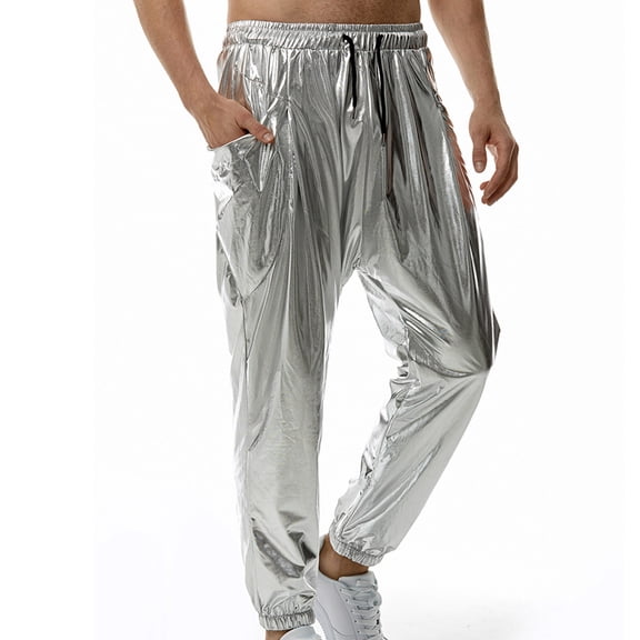 Hvyesh Mens Metallic Shiny Jeans Party Dance Disco Nightclub Pants Straight Leg Trousers