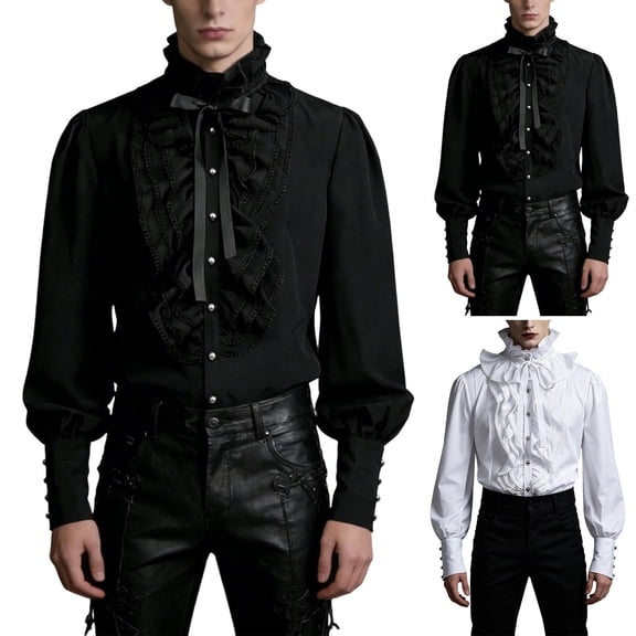 Hvyesh Mens Pirate Shirt Renaissance Victorian Gothic Costume Vampire Medieval Shirts for Cosplay, Masquerade and Halloween Parties