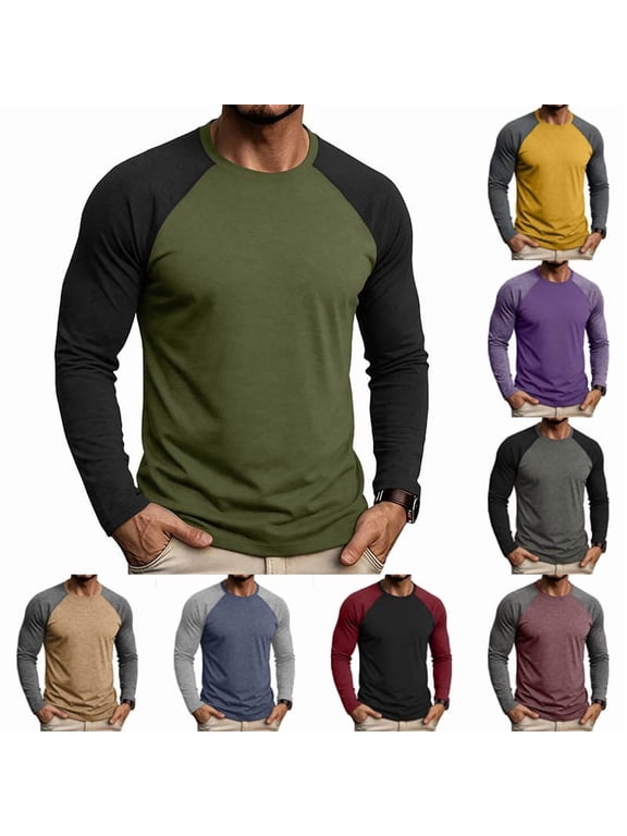 Mens Raglan Long Sleeve Tee Shirts Casual Crewneck T-Shirts Baseball Gym Tee