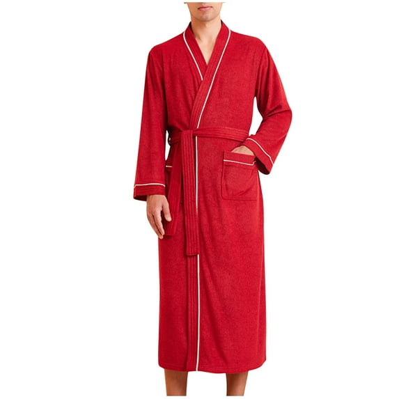 Hvyesh Mens Robe,Cotton Robe for Men,Absorbent Bathrobe,Luxurious Terry Cloth Bathrobe with Shawl Collar Solid House Coat