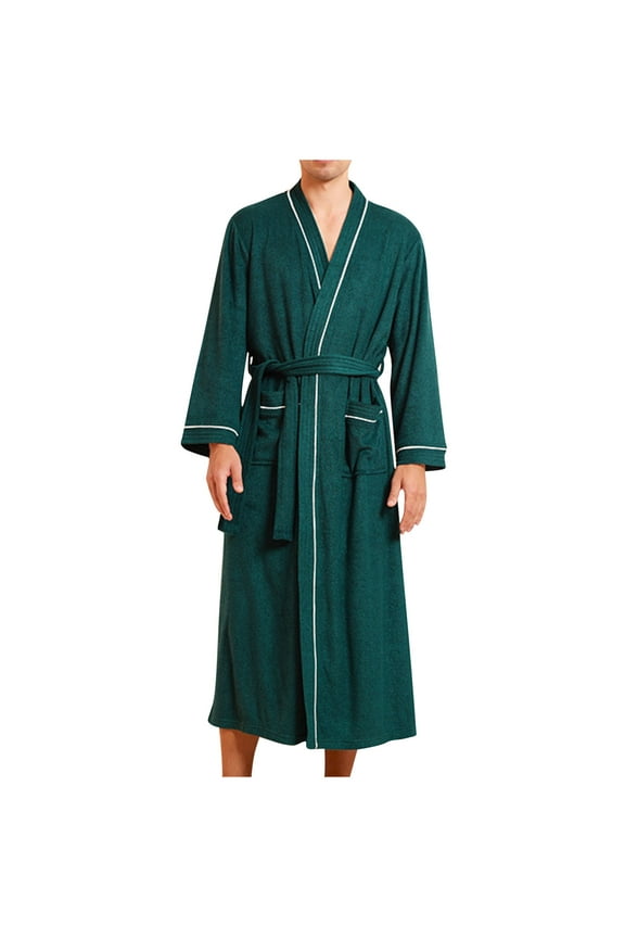 Mens Robe,Cotton Robe for Men,Absorbent Bathrobe,Luxurious Terry Cloth Bathrobe with Shawl Collar Solid House Coat