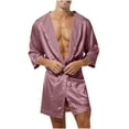 thumbnail image 1 of Hvyesh Mens Robe Lightweight Soft Hooded Bath Robe Casual Short Sleeved Satin Robe Sleepwear Nightgown with Pockets for Men, 1 of 5