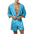thumbnail image 1 of Hvyesh Mens Robe Lightweight Soft Hooded Bath Robe Casual Short Sleeved Satin Robe Sleepwear Nightgown with Pockets for Men, 1 of 4