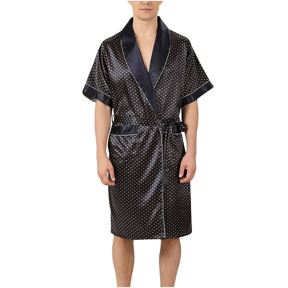Hvyesh Mens Satin Kimono Bathrobe Trendy Silky Robes Comfy Short Sleeve Mid-Length Sleepwear Pajamas Spa Robe Casual Housecoat